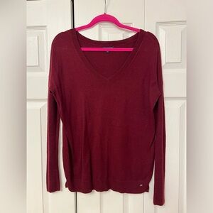 American Eagle Burgundy V-neck Sweater